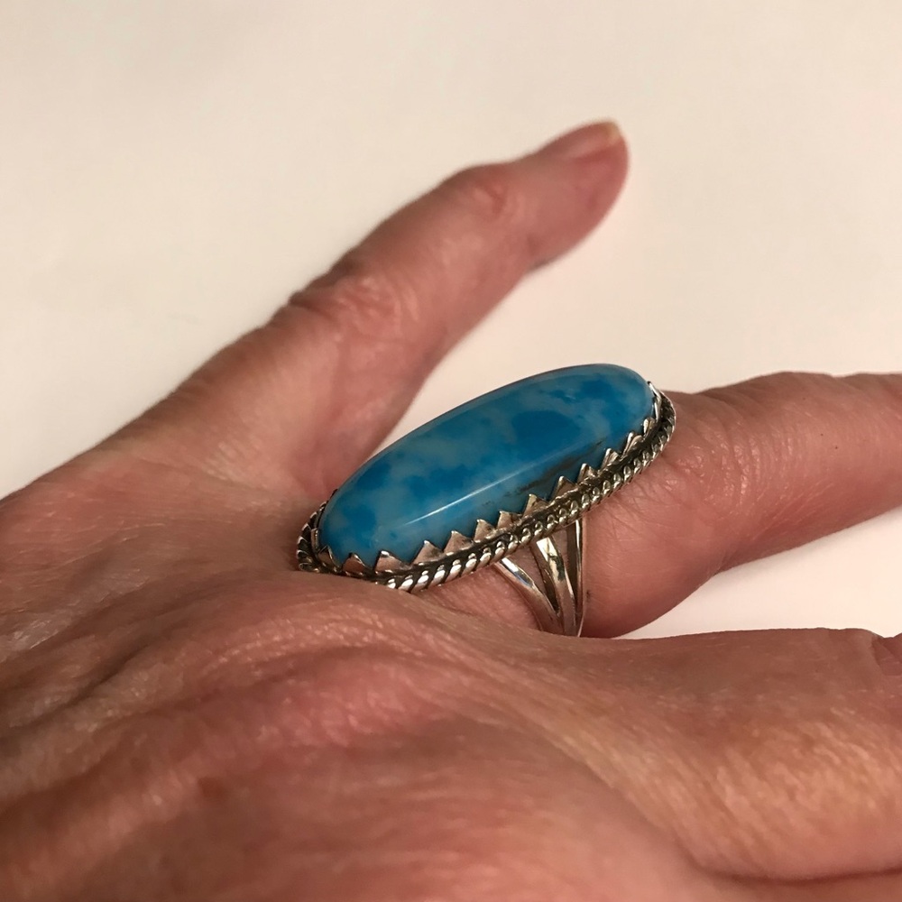 Larimar Stamped 925 Sterling Silver Ring